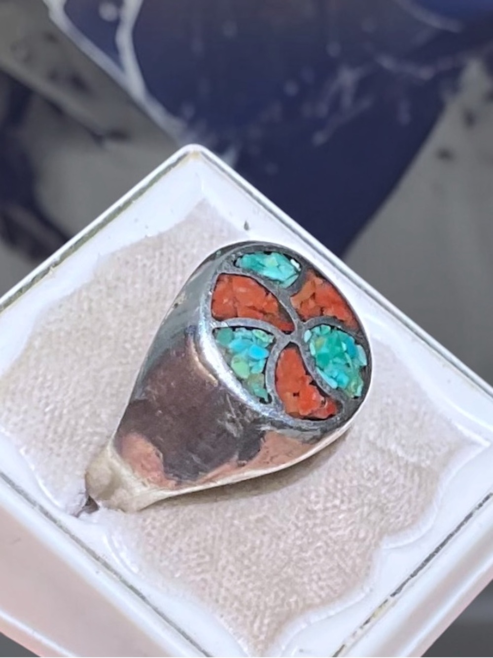🌺Vintage Native American Sterling Turquoise & Coral Ring